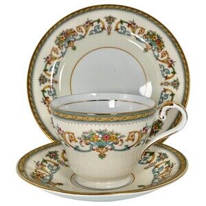 Aynsley Henley Tea Cup Saucer 6" Side Plate Trio Bone China Floral Gold Trim UK